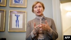 Marina Litvinenko talks to members of the media during the press launch of an opera on her late husband's life in London in February 2020. 