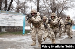 Tajik CSTO peacekeepers on January 11, 2022 put on a display of their preparedness for combat at Almaty's Power Plant No 1.
