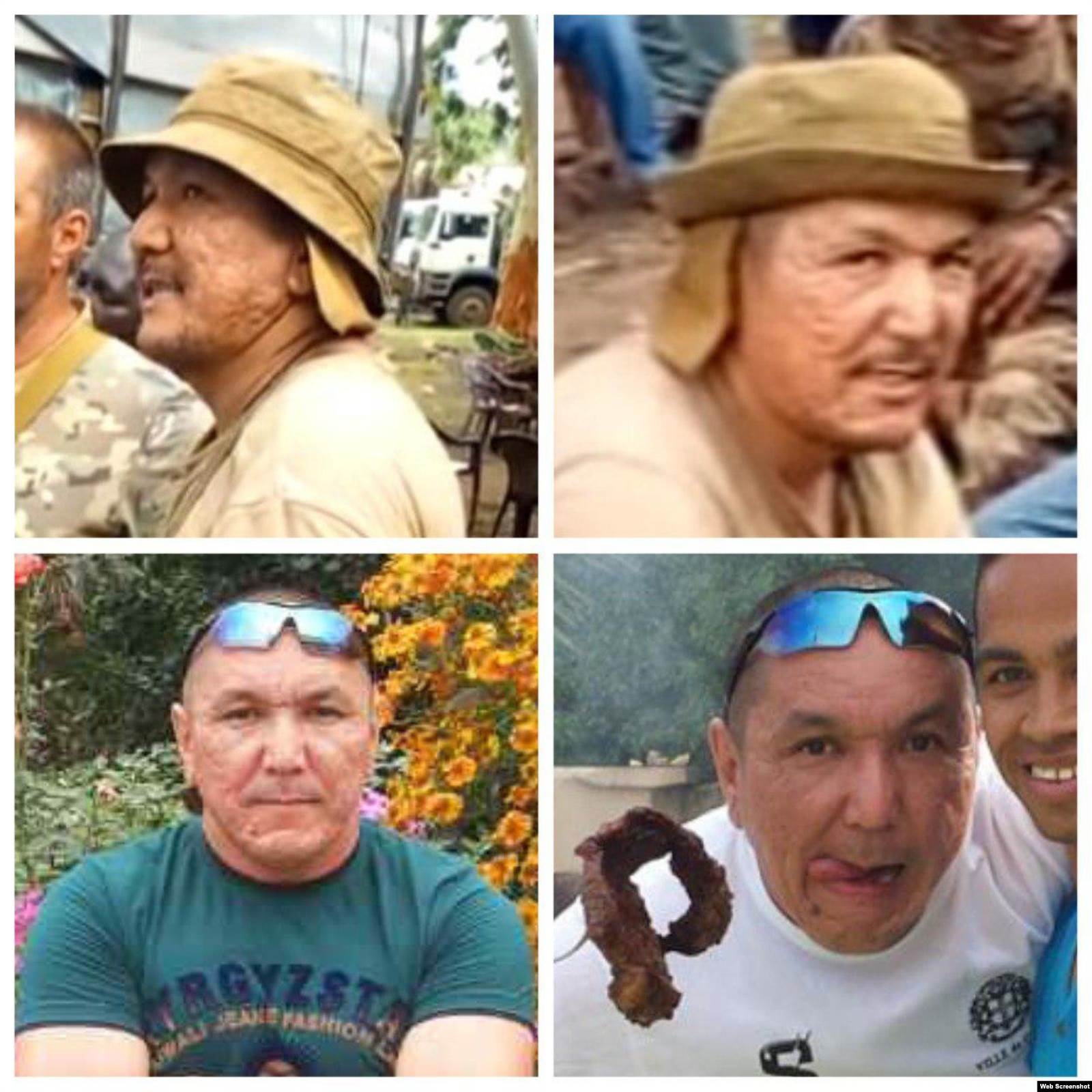 Верхний ряд: Жандатбек Тырготов на кадрах видео из ЦАР, нижний ряд: его же фото из социальных сетей