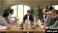 Ukrainian President Volodymyr Zelenskiy at his October 10, 2019  "press marathon" in Kyiv with alternating groups of journalists  