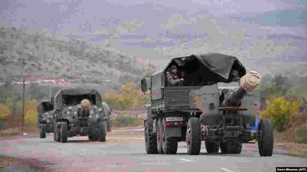 Armenian artillery leaves the town of Agdam, the seat of Azerbaijan&#39;s Agdam district, on November 19, 2020. The next day, the Azerbaijani army retook command of Agdam for the first time in more than 27 years.&nbsp;&nbsp;