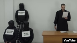 A screenshot from a scene in a show published on YouTube mocking Russian President Vladimir Putin.