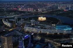 A July 2021 view of the city of Nur-Sultan, Kazakhstan. Formerly called Astana, the capital city was renamed in honor of Nursultan Nazarbaev after his 2019 resignation as president.