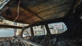 A car destroyed by shelling in Stepanakert, capital of the breakaway Nagorno-Karabakh region, on September 29, 2020