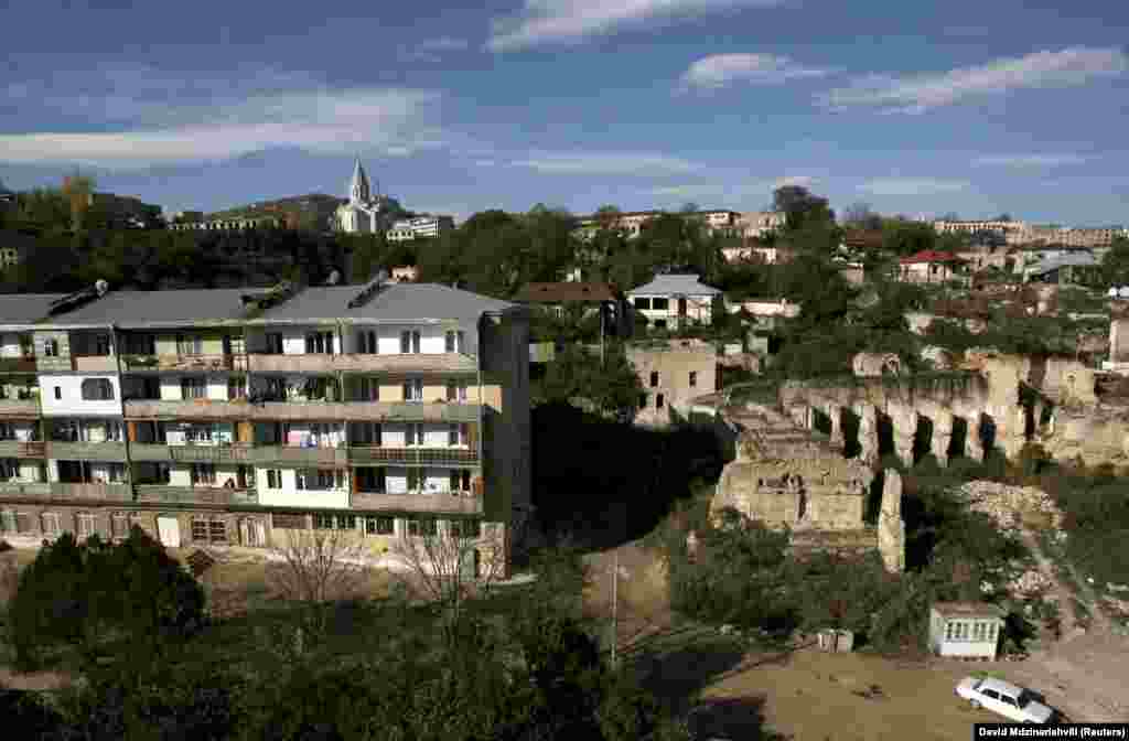 NAGORNO-KARABAKH -- An aerial view of the town of Shushi (Susa), partially destroyed during fighting between Karabakh and Azerbaijan forces in the 1990s, in the breakaway region of  Nagorno-Karabakh, October 29, 2009