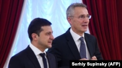 Ukrainian President Volodymyr Zelenskiy and NATO Secretary General Jens Stoltenberg during a meeting in Kyiv, October 31, 2019