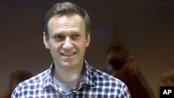 Aleksei Navalny seen in February 2021 during an appeal of his prison sentence in Moscow. 