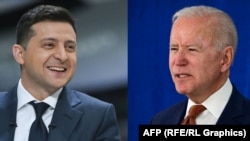 Ukrainian President Volodymyr Zelenskiy (left) and U.S. President Joe Biden