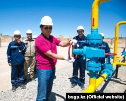 Kairat Sharipbayev, then chairman of the board of KazTransGas (QazaqGas), opens wells in Kazakhstan's Zhambul region in 2015.
