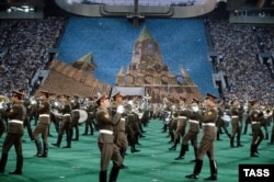 On parade at the closing of the 1980 Moscow Summer Olympics