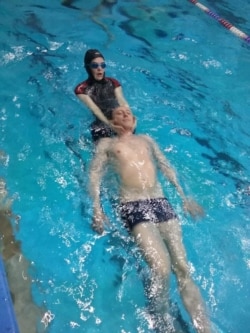 Maria Tabasova practicing a water rescue. Photo: Maria Tabasova archive