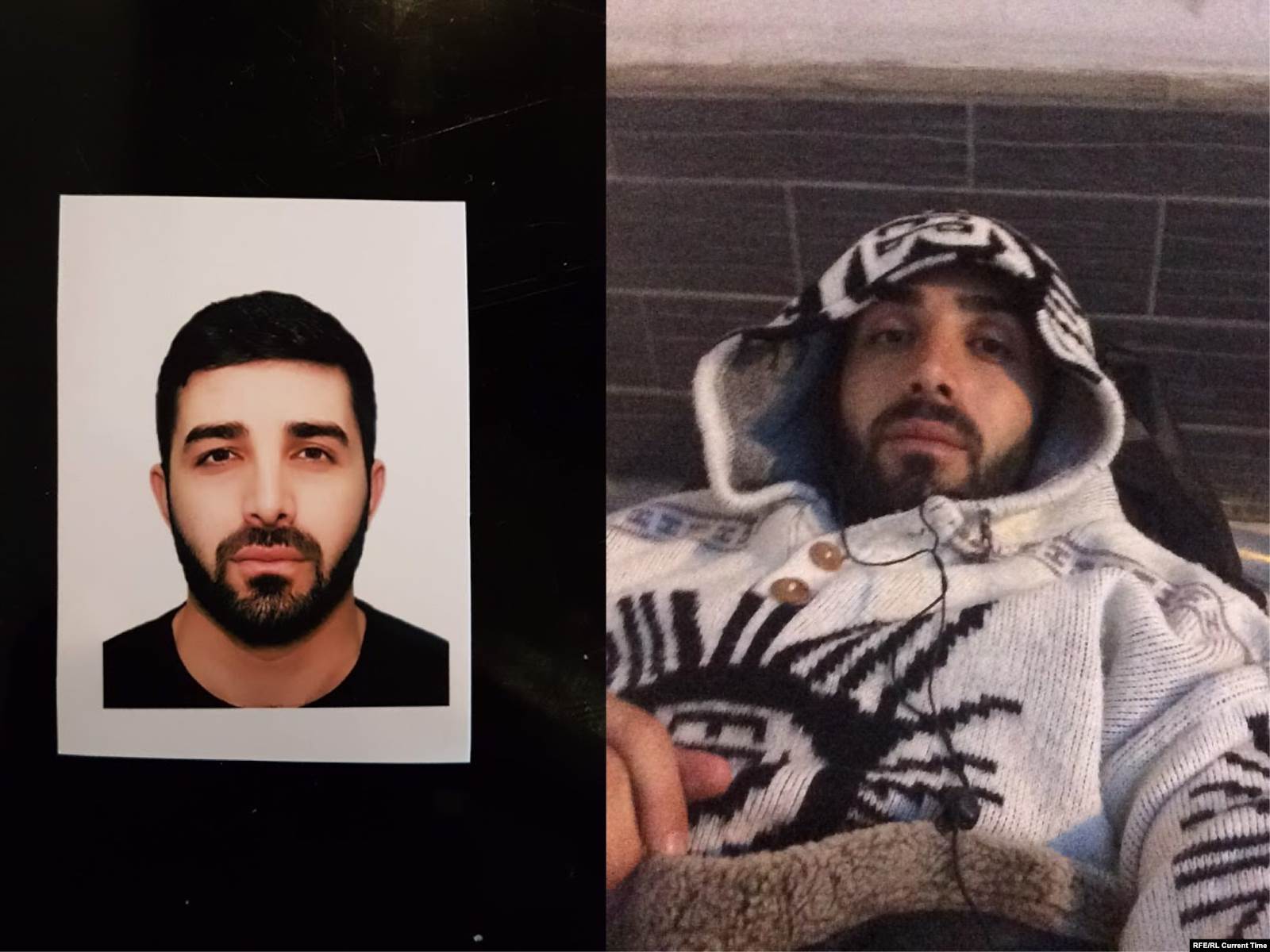 Слева – фотография для заявления на предоставление временного убежища. Справа – селфи Навшервана во время ночевки на улице