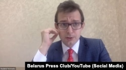 Maryya Kalesnikava's defense attorney, Uladzimir Pylchanka, appears on a September 6, 2021 YouTube press conference following her sentencing.