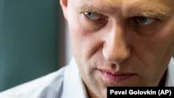 Russian opposition leader Aleksei Navalny shown during a break in a 2018 court hearing of his appeal of a 30-day jail sentence for organizing unsanctioned protests. 