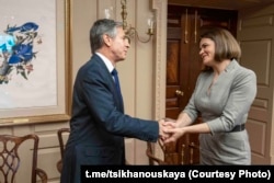 U.S. Secretary of State Anthony Blinkin met with Belarusian opposition leader Svyatalana Tsikhanouskaya at the State Department on July 19, 2021.