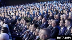 Delegates attend the All-Belarus People's Assembly in Minsk on February 11, 2021.