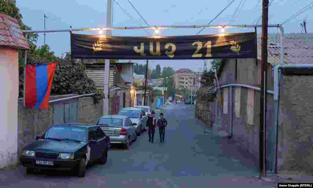 Armenia -- banners featuring the names of dead Armenian soldiers in and around Yerevan