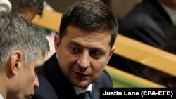 Ukrainian President Volodymyr Zelenskiy attends the general debate of the 74th session of the General Assembly of the United Nations n New York City on September 24, 2019