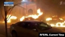 On June 7, 2020, Russia's Channel One apparently inserted this U.S. protest footage into the Russian cult film Brat-2 to play to the song Goodbye, America.