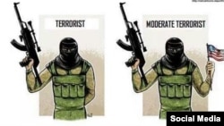 Pro-Kremlin Twitter satirist Lev Sharansky published this cartoon lampooning the idea of a moderate Syrian opposition. 