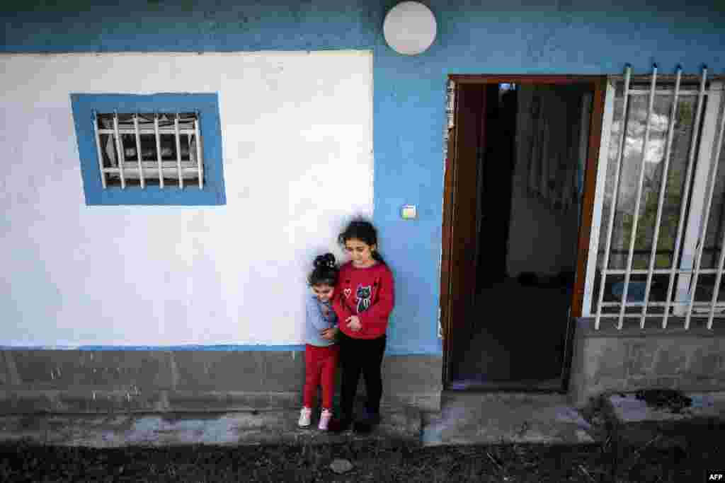 Child refugees from the Nagorno-Karabakh region seen on October 8 in the Armenian town of Dilijan, roughly 130 kilometers west of the Azerbaijani border. Some 150 Karabakh residents have been living in five Dilijan guesthouses since the start of the month.&nbsp;