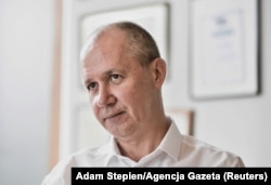 Belarusian opposition figure Valer Tsapkala during an August 19, 2020 meeting in Warsaw, Poland